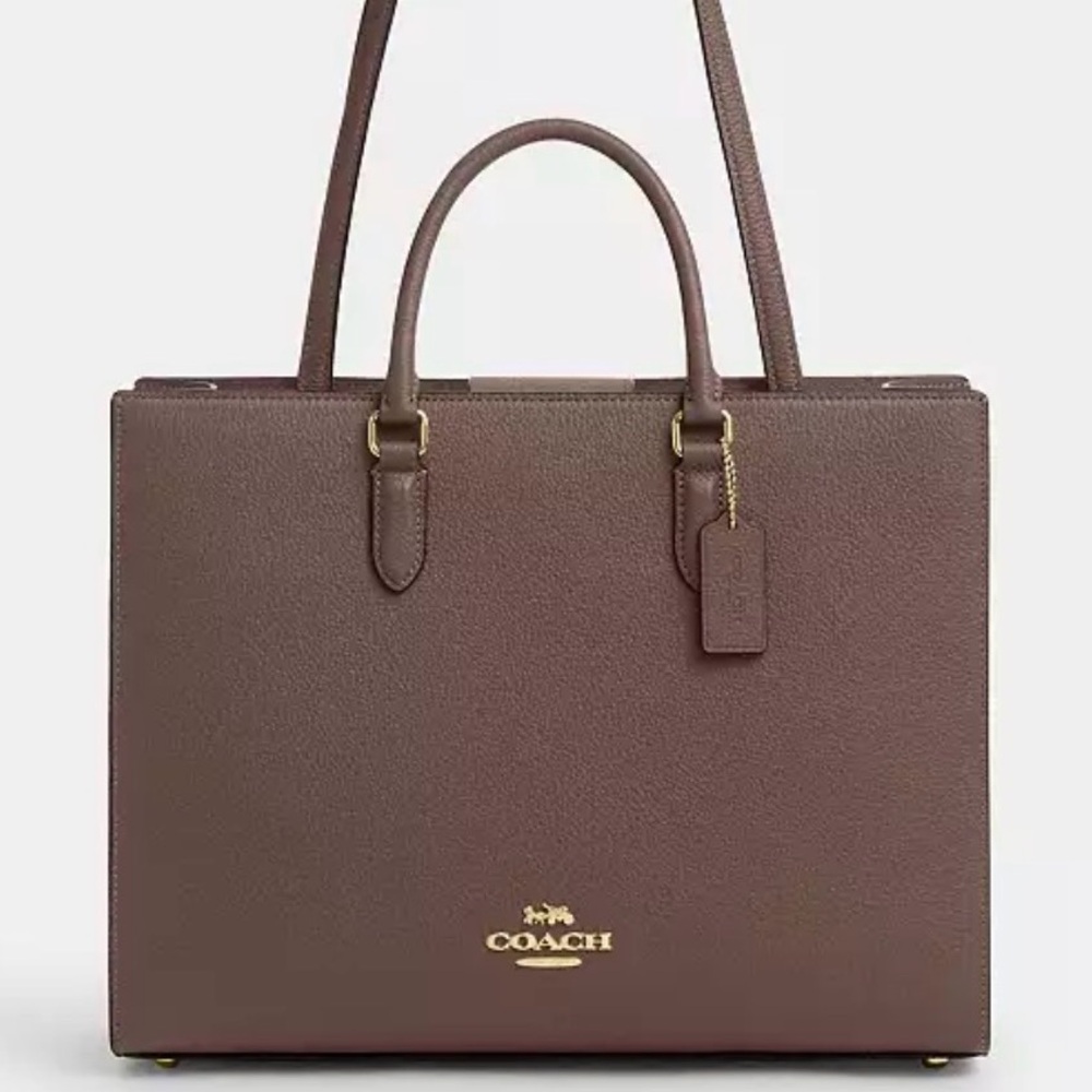 Maggie tote bag Coach Brown Leather Tote with Gold Logo & Zip card case